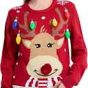 Women's Christmas Reindeer Traditional Knitted Holiday Ugly Sweater Girl Pullover Cardigan. Size M.