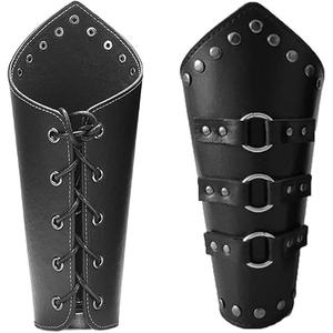 TURTLEDOVE 2 Pieces Leather Gauntlet Wristband - Medieval Leather Armor Bracers with Three Rings - Viking Cosplay Wrist Guard for Historical Reenactments