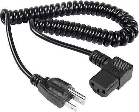 RIIEYOCA Left Angle 3 Prong Power Coiled Cord,90 Degree 18AWG NEMA 5-15P to IEC 320 C13 TV Power Spring Cable for Computer, PC, Desktop, Printer, Scanner(L)