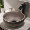 14 Inch Round Ceramic Vessel Sink with Black Waterfall Faucet & Pop-Up Drain, Above Counter Bathroom Vanity Basin, 6 Inch Deep Retro Porcelain in Matte Black-Brown