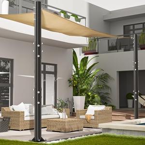 Cofiyard 2 Pack Shade Sail Poles, 10 FT Heavy Duty Sun Shade Poles for Outdoor, 2.6’’ Diameter Steel Sun Sail Poles for Ground Patio Garden Deck, Metal Poles for Canopy Awning Shade Cloth (8 Rivets)