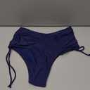 Leoparts Womens V Cut Bikini Bottoms Ruched Tummy Control Bathing Suit Bottom High Cut Drawstring Swimsuit Brief (Blue, M)