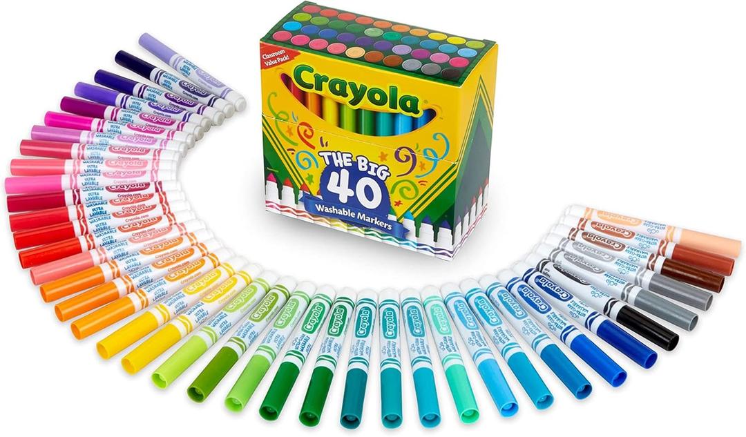 Crayola Ultra Clean Washable Markers (40ct), Broad Line Colored Markers for Kids, Coloring Book & Art Marker Set, Gifts for Kids. Ages 3+ (Pack of 1)