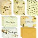 48 Pack Bumble Bee Thank you Cards with Envelopes for Baby Shower, Birthday, 6 Designs, Bulk Set (10.2 x 15.2 cm)