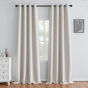 IGEMAEVE Greyish White Curtains 96 Inch Length 2 Panels Set, Light Filtering Curtains for Living Room 96 Inch Long, Grommet Energy Saving Semi Sheer Drapes for Bedroom Window(W52 x L96)