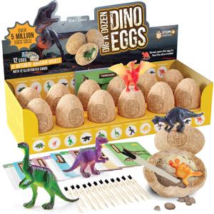 Dan&Darci Dig a Dozen Dino Egg Kit for Kids - Dinosaur Toys Gift 3-12 Year Old - 12 Eggs & Surprise Dinosaurs - Basket Stuffers - Science STEM Activities - Boy Toy Party Gifts for Boys & Girls