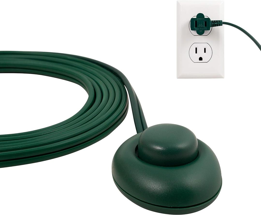 Philips Plug-in Footswitch, 9 Ft, 1-Outlet Flat Plug Extension Cord, Flat Extension Cord with Switch ON/Off, 2 Prong Extension Cord, 120V Long Extension Cord, 1 Pack, Green, 1 Pack, SPS1036GF/27