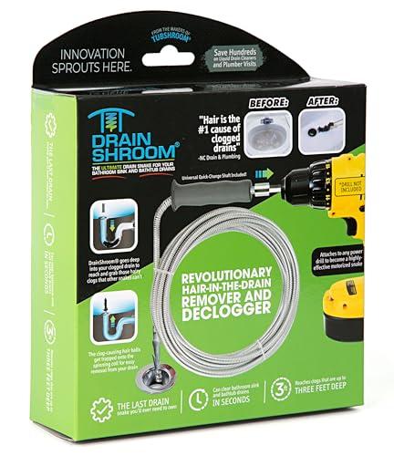 DrainShroom Reusable Sink Snake Clog Remover Tool that Attaches To Any Drill, Bathroom Bathtub Drain Cleaner Auger, Hair Catcher Drain Snake, 36 Inches Long, Stainless Steel, 1 Pack