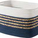 UBBCARE 1 Pack Baskets for Organizing, Woven Storage Baskets for Toys and Towel, Rectangle Cotton Rope Basket with Handles, 14''L x 8''W x9''H, Navy Blue