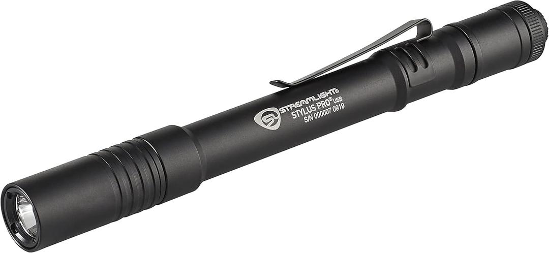 Streamlight 66134 Stylus Pro USB 350-Lumen Rechargeable Penlight with USB Cord & Nylon Holster, Black