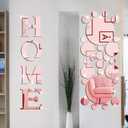 Zonon 30 Pcs Living Room Wall Decor Home Mirror Wall Letter Signs Stickers DIY Acrylic Mirror Decals 3D Decorations for Home Bedroom Living Room Removable(Rose Gold)