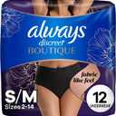 Always Discreet Boutique Incontinence and Postpartum Underwear for Women, Maximum Protection, Small/Medium, Black, 12 Count