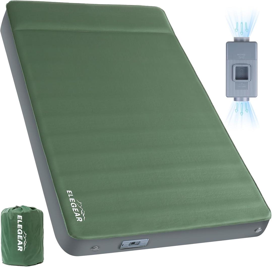 Elegear CumbreX Air & Foam Self Inflating Sleeping Pad, Built-in Electric Pump 4" Ultra-Thick Memory Foam Camping Mattress with Pillow Double Camping Pad 4-Season R-Value 9.5 Camp Mat - Gueen, Queen