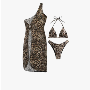 AD Medium Women's Fashion Swimsuit Three-Piece Set L Leopard