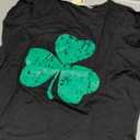 Roshop St Patricks Day Shirt Women Petal Sleeve V Neck Lucky Clover Irish Shamrock Shirts (Large, Black Kelly Green Three)
