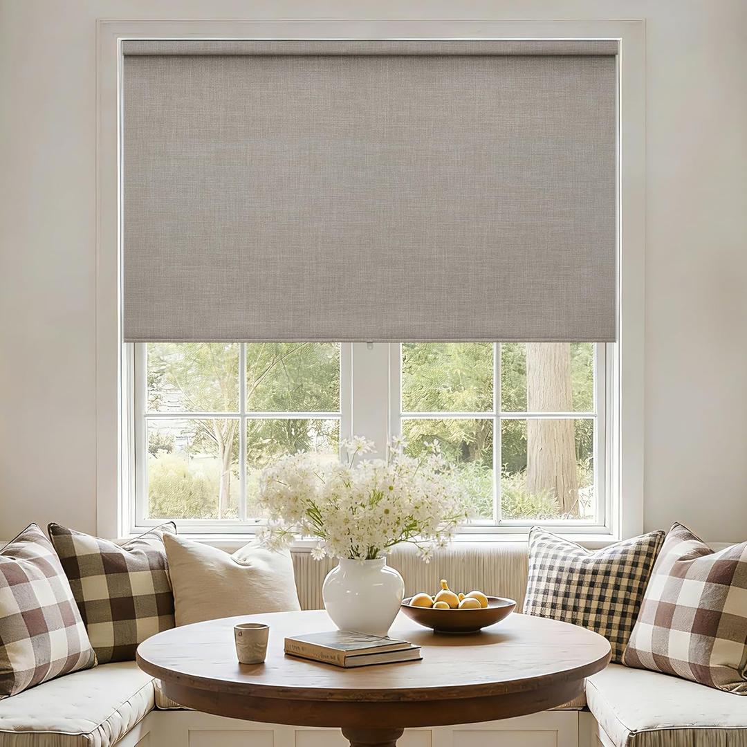 Burlywood Birch 100% Blackout Roller Shades for Window Room Darkening Thermal Insulated UV Protection Cordless Free-Stop Window Blinds for Bedroom Home Office Door Protect Privacy 45" W x 72" H