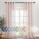 NICETOWN Linen Textured Semi Sheer Bedroom Curtains, Grommet Top Flew to Floor Thick Semitransparent Window Treatment Privacy Light Reducing for Nursery, W52 x L96, Dusty Blush, 2 Panels