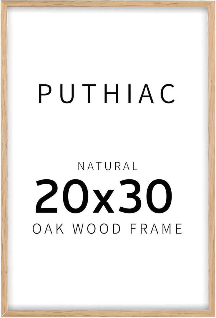 puthiac 20x30 Solid Oak Wood Picture Frame, 20 x 30 Poster Frames for Wall, Vertical or Horizontal, Plexi Front, 1 Pack, Natural Oak