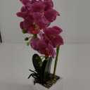Artificial Potted Orchid Faux Phalaenopsis Silk Flowers Bonsai Realistic Arrangement in Silver Vase for Home Decoration Table Centerpiece, Purple