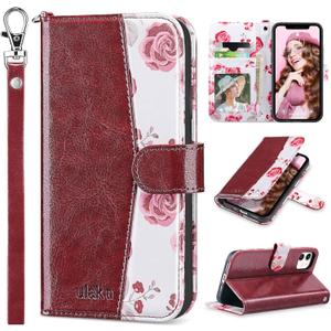ULAK Compatible with iPhone 12/12 Pro Wallet Case with Card Holder [RFID Blocking], PU Leather Case with Kickstand Card Slots Wrist Strap, Durable Shockproof Protective Cover 6.1 Inch, Burgundy