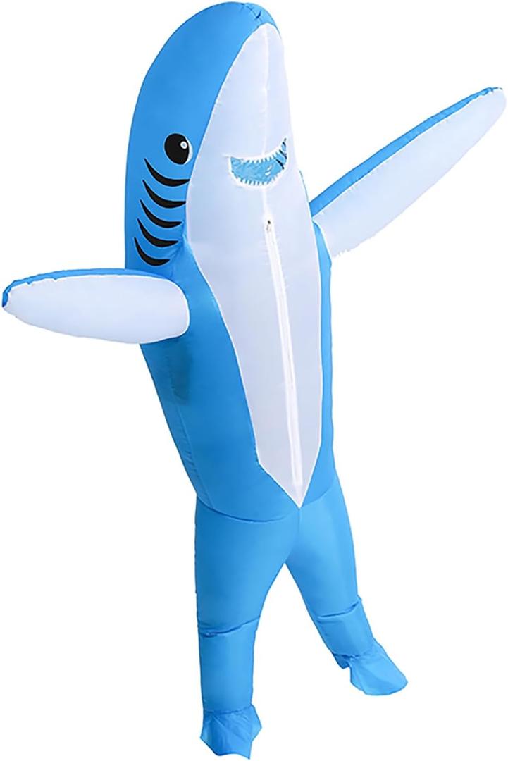 Shark Costume for Kids with Height 4'3''-4'11'' Tall, Cute Inflatable Costume Funny Halloween Costumes for Party, Event, Gift (Blue, S)