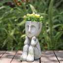 Large Face Head Planter Pots for Indoor Outdoor Plants Unique Flower Pots Succulent Planter with Drainage Hole Tree Man Resin