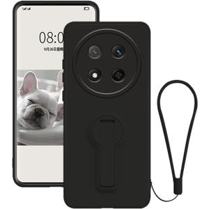 for Honor Magic 7 Lite Case with Stand for Women Men, Compatible with Honor Magic7 Lite/ X9c Phone Case Silicone with Strap Soft Shockproof Phone Cover (Black)