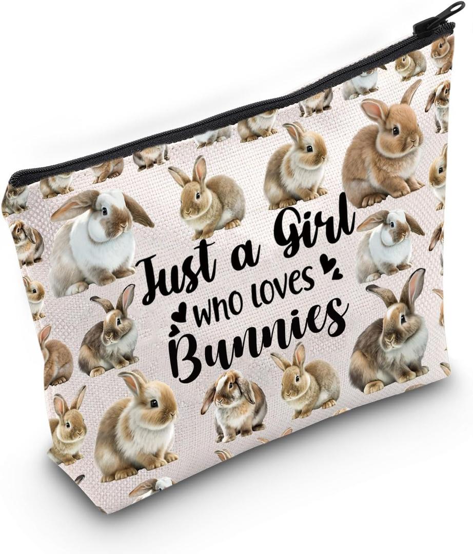 LEVLO Funny Bunny Cosmetic Bag Animal Lover Gift Just A Girl Who Loves Bunnies Makeup Zipper Pouch Bag Bunny Lover Gift (Bunnies)