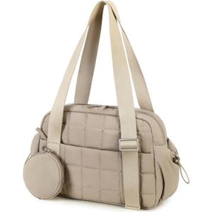 CAMTOP Mini Gym Bag for Women, Small Gym Tote Bag Puffy Quilted Sports Duffel Bag with Wet Compartment and Coin Purse Duffel Bags Dance Yoga Workout Bag for Gifts (Camel)