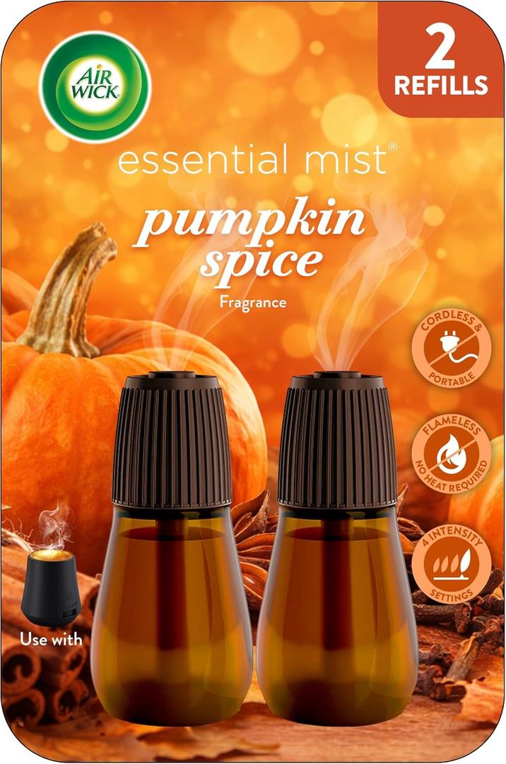 Air Wick Essential Mist Refill, 2ct, Pumpkin Spice, Fall Scent, Essential Oils, Air Freshener (0.67 Fl Oz (Pack of 2))