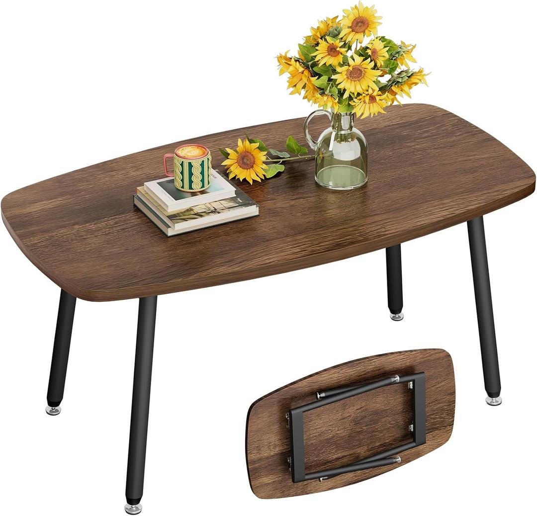 WOHOMO Folding Coffee Table for Small Spaces, No Assembly Farmhouse Portable Living Room Table, Walnut 39.3x19.6x17.7 Inch