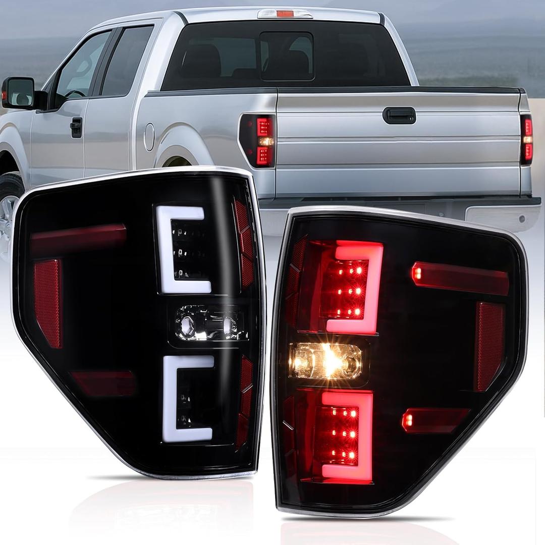 Nilight Taillight Assembly Compatible with 2009 2010 2011 2012 2013 2014 Ford F150 Incandescent Type Styleside Upgrade LED Tube tail lights; Rear Brake Lamps