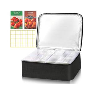 26 Slots Seed Storage Organizer Box with Insulated Bag That Holds 80-200 Seed Envelopes, Oxford Cloth Garden Seed Containers with Labels, Seed Packet Organizer for Plant, Flower ,Vegetable Seeds