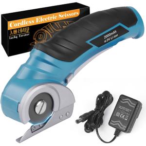 Cordless Electric Scissors Cardboard Cutter- AMZBUY 4V Rotary Cutter with Self-Sharpening Blade Rechargeable Box Cutter for Cardboard Recycling, Carpet Cutting Tool for Plastic, for Father's Day Gifts (Dark Blue)