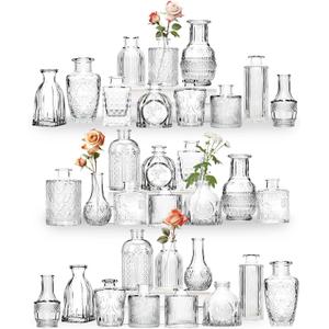 Mini Bud Vases Set of 32 As Wedding Centerpieces for Tables,Clear Bud Vases for Flowers,Small Flower Vases Suitable for Birthday Party,Anniversary,Wedding Reception,Baby Shower (Clear, 32PCS)