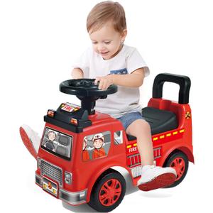 2025 Upgrade Toddler Ride On Toys with Under Seat Storage, Ride On Fire Truck with Music & Steering Wheel, Ride On Push Car for Toddlers 1-3 Years, Red
