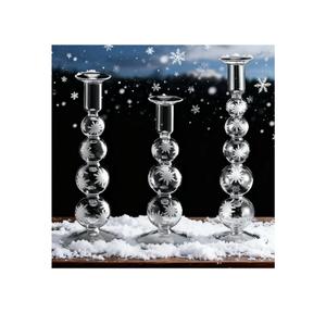 Bokon 3 Pcs Snowflake Winte Glass Candlestick Holders Snowflake Glass Clear Taper Candle Holder Crystal Stick Decor Winter Table Centerpiece for Holiday Mantel Wedding Dinner Party