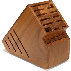 Teak Wood Knife Block Holder without Knives, 20 Slot Large Universal Wooden Knife Block Organizer with Wide Slots and Secure Stand, Countertop Butcher Block for Kitchen Storage