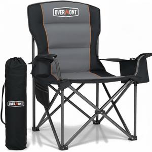 Overmont Oversized Folding Camping Chair - 450lbs Support with Padded Cushion Cooler Pockets - Heavy Duty Collapsible Chairs for Sports Garden Beach Fishing