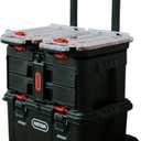 Keter Stack-n-Roll 2.0 Modular Tools Organizer for Garage Storage and DIY, 3 Piece Resin Rolling Tool Box System for Small Parts, Black