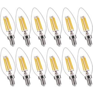 FLSNT 60W Equivalent LED Chandelier Light Bulbs, Dimmable LED B11 E12 Candelabra Base Bulbs, 3000K Warm White, 500LM, 12 Pack