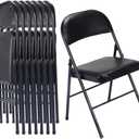 Simpli-Magic 6 Pack Black Padded Folding Chairs with Cushion Durable Metal Foldable Chairs for for Indoor Outdoor Weddings, Parties, Backyard & Office Events