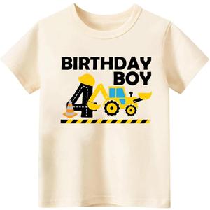 cheerilulu 4th Birthday Boy Shirt Toddler Kids T-Shirt, Happy Toddler Birthday Tee, Excavator Graphic Shirt 120/60