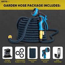 100 ft Expandable Garden Hose - Kink Free Flexible Water Hose 100ft with 10 Pattern Spray Nozzle, 3/4 Solid Brass Connectors, Retractable Latex Core - Lightweight Expanding Hose