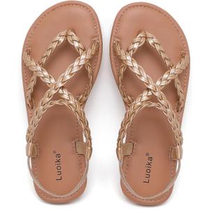 Luoika Women's Wide Width Flat Sandals, Flip Flop Casual Strapy Sandals Slip on Summer Beach Shoes for Women. 9.5XW