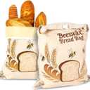 2 Pack Reusable Beeswax Bread Bags for Sourdough, 17inx13in Bread Bags for Homemade Bread, XL Natural Beewax Lined Bread Bag, Freezer Friendly Freshness Preservation for Food Storage