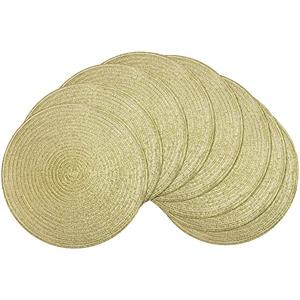 SHACOS Glitter Gold Round Braided Placemats Set of 8 Sparkle Washable 15 inch Round Table Mats Woven Place Mats for Christmas Party Dining Table Decor (Gold, 8)