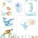 Whaline 30 Pack Watercolor Ocean Greeting Cards Turtle Whale Jellyfish Stationery Cards with Envelopes Stickers Summer Sea Blank Note Cards for Party Invitation Supplies, 4 x 6 Inch