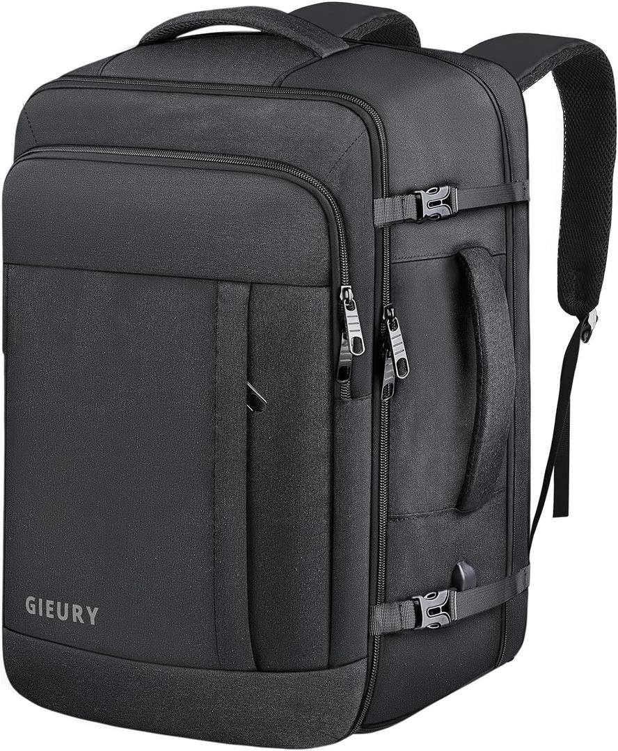 Carry On Backpack, 50L Travel Backpack, Luggage Backpack TSA Flight Approved Laptop Backpack for Men & Women, Large Expandable Bag 40L Daypack Lightweight Business Weekender Bag, Black