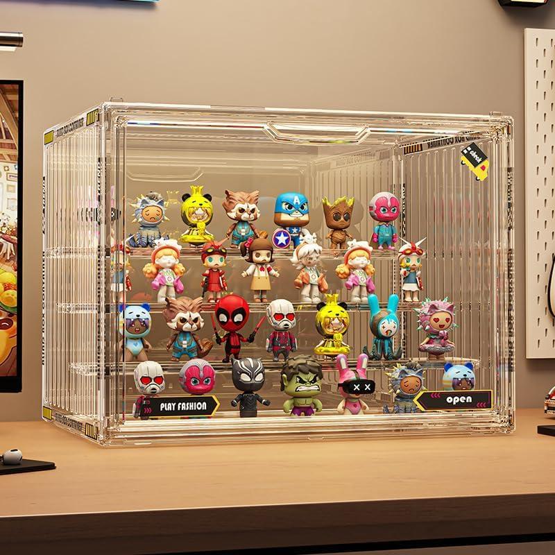 BOHOIDEE 4 Tiers Clear Display Case for Figures, Acrylic Storage Organizers Box with Magnetic Door, Large Dustproof Showcase for Collectibles Action Figure